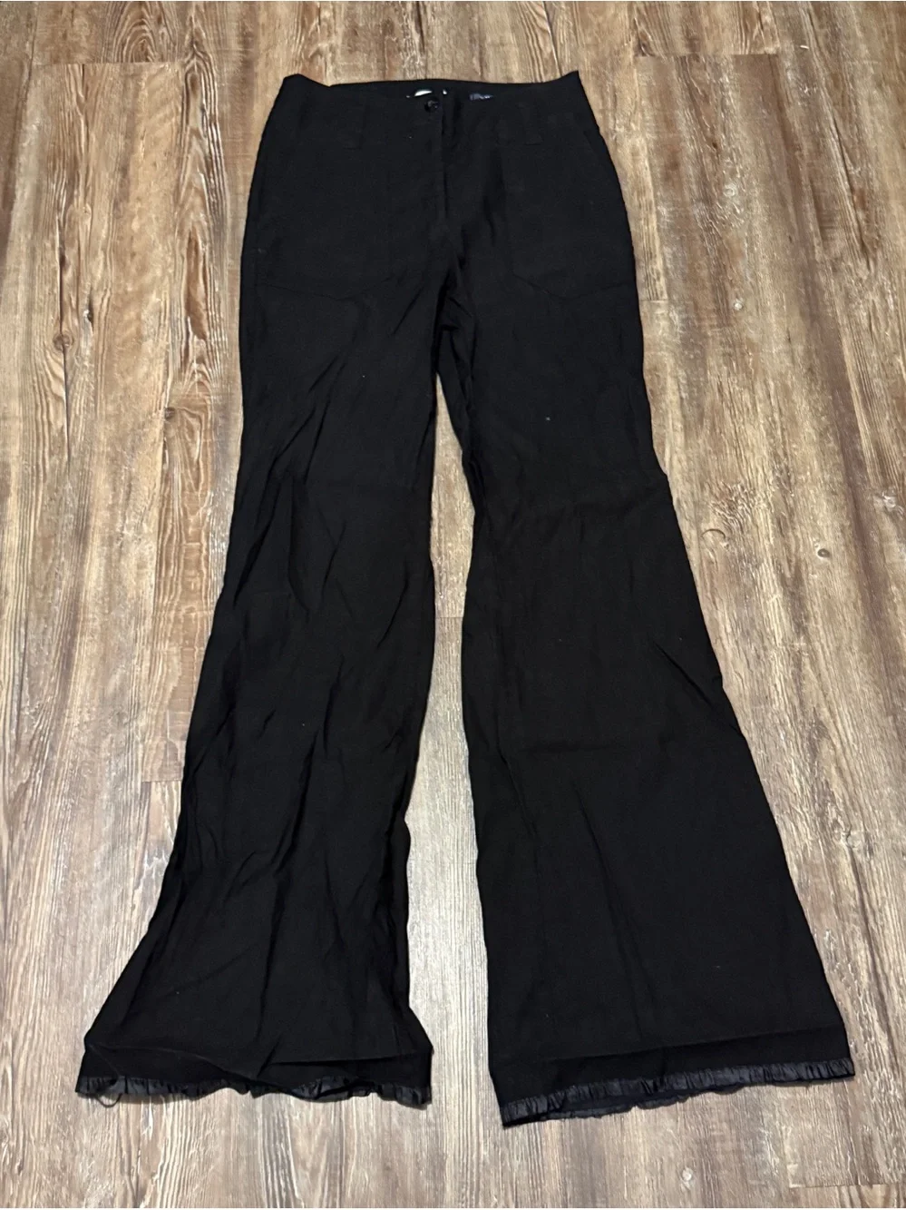 Maeve The Naomi Linen Blend Flare Pants Women's 6 High Rise Utility Pocket Black